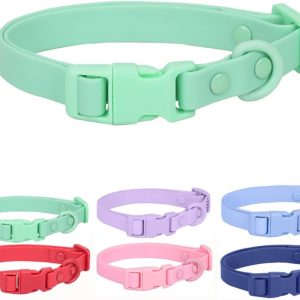 Silicone Dog Collar, Waterproof Plastic PVC Rubber Washable Quick Release Buckle Outdoor Puppy Collars Durable Adjustable for Small Medium Large Dogs, Mint Green S