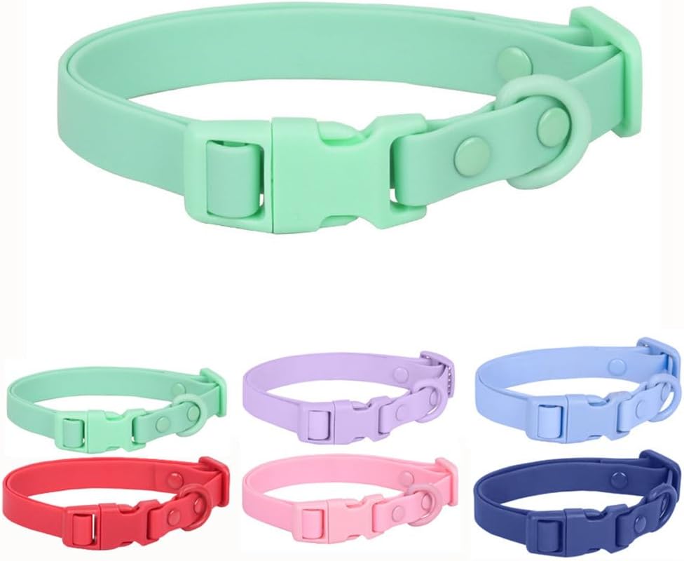 Silicone Dog Collar, Waterproof Plastic PVC Rubber Washable Quick Release Buckle Outdoor Puppy Collars Durable Adjustable for Small Medium Large Dogs, Mint Green S