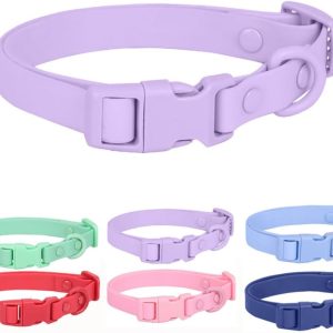 Waterproof Dog Collar, Purple Silicone Dog Collar Plastic PVC Rubber Washable Quick Release Buckle Outdoor Puppy Collars Durable Adjustable for Small Medium Large Dogs, S