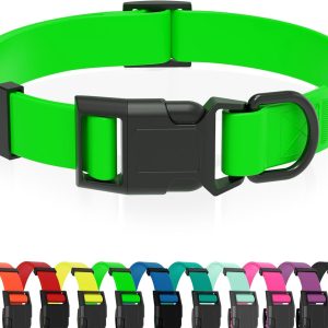 Waterproof Dog Collar, Easy to Clean Rubber Dog Collars with Quick Release Buckle Fits Small Medium or Large Dogs (Green, M (11.8-18.5 inch))