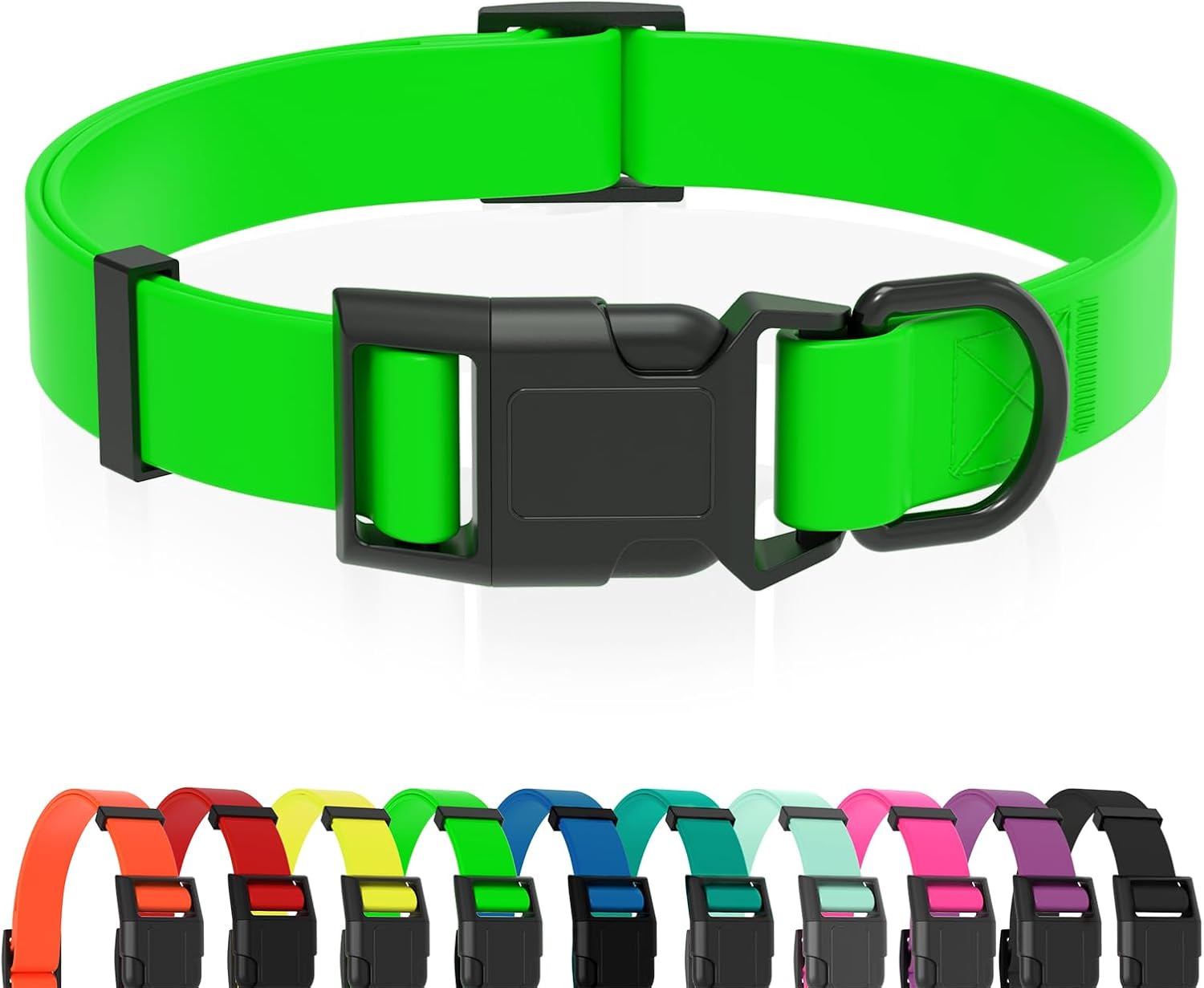 Waterproof Dog Collar, Easy to Clean Rubber Dog Collars with Quick Release Buckle Fits Small Medium or Large Dogs (Green, M (11.8-18.5 inch))