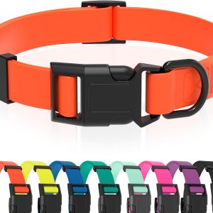 Waterproof Dog Collar, Easy to Clean Rubber Dog Collars with Quick Release Buckle Fits Small Medium or Large Dogs (Orange, M < 11.8-18.5 inch)