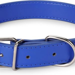 Blue Leather Dog Collar for Small,Medium, Large Dog, (Wide: 0.95'' for Dog's Neck: 13''~18'', Blue, L)