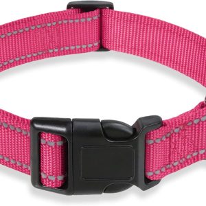 Reflective Dog Collar with Buckle Adjustable Safety Nylon Collars for Small Medium Large Dogs, Pink S