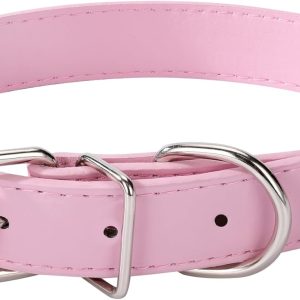 Pink Leather Dog Collar for Small,Medium, Large Dog, (Wide: 0.95'' for Dog's Neck: 13''~18'', Pink, L)