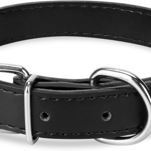 Black Leather Dog Collar for Small,Medium, Large Dog, (Large: Wide :0.95'' for Dog's Neck: 13''~18'', Black)
