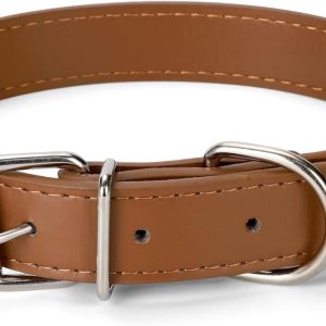 Brown Leather Dog Collar for Small,Medium, Large Dog, (Wide: 0.95'' for Dog's Neck: 13''~18'', Brown, L)