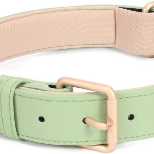 Leather Dog Collar for Small Medium Large Dog Adjustable Soft Breathable Leather Padded Puppy Collar with Alloy Buckle Heavy Duty Waterproof Classic Dog Pet Collar,Green,S