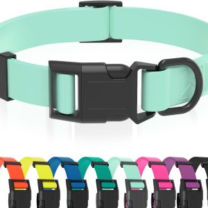 Waterproof Dog Collar, Easy to Clean Rubber Dog Collars with Quick Release Buckle Fits Small Medium or Large Dogs (Mint Green, M < 11.8-18.5 inch)