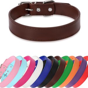 Brown Soft Leather Dog Collar for Small,Medium, Large Dog, Comfortable and Adjustable (Wide: 0.55'' for Dog's Neck: 9''~12'', Brown, S)