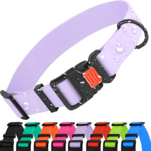 Waterproof Dog Collar - Silicone, Plastic Collar, Odor-Resistant, Easy to Clean, for Large, Medium, Small Dogs - Adjustable Collar with Breakaway Buckle (Neck Fit 12"-16", Lilac)