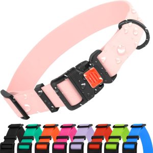 Waterproof Dog Collar - Silicone, Plastic Collar, Odor-Resistant, Easy to Clean, for Large, Medium, Small Dogs - Adjustable Collar with Breakaway Buckle (Neck Fit 12"-16", Baby Pink)