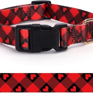 Love Pattern Dog Collar with Buckle Adjustable Safety Nylon Collars for Small Medium Large Dogs, Cute Stylish Girl Boy Christmas Dog Collar(Red Heart,S)