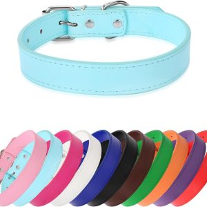 Light Blue Soft Leather Dog Collar for Small,Medium, Large Dog, Comfortable and Adjustable (Wide: 0.55'' for Dog's Neck: 9''~12'', Light Blue, S)