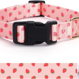 Pink Strawberry Pattern Dog Collar with Buckle Adjustable Safety Nylon Collars for Small Medium Large Dogs, Cute Stylish Girl Boy Christmas Dog Collar(Pink Strawberry,S)