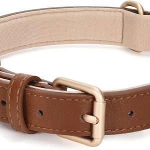 Leather Dog Collar for Small Medium Large Dog Adjustable Soft Breathable Leather Padded Puppy Collar with Alloy Buckle Heavy Duty Waterproof Classic Dog Pet Collar,Brown,S