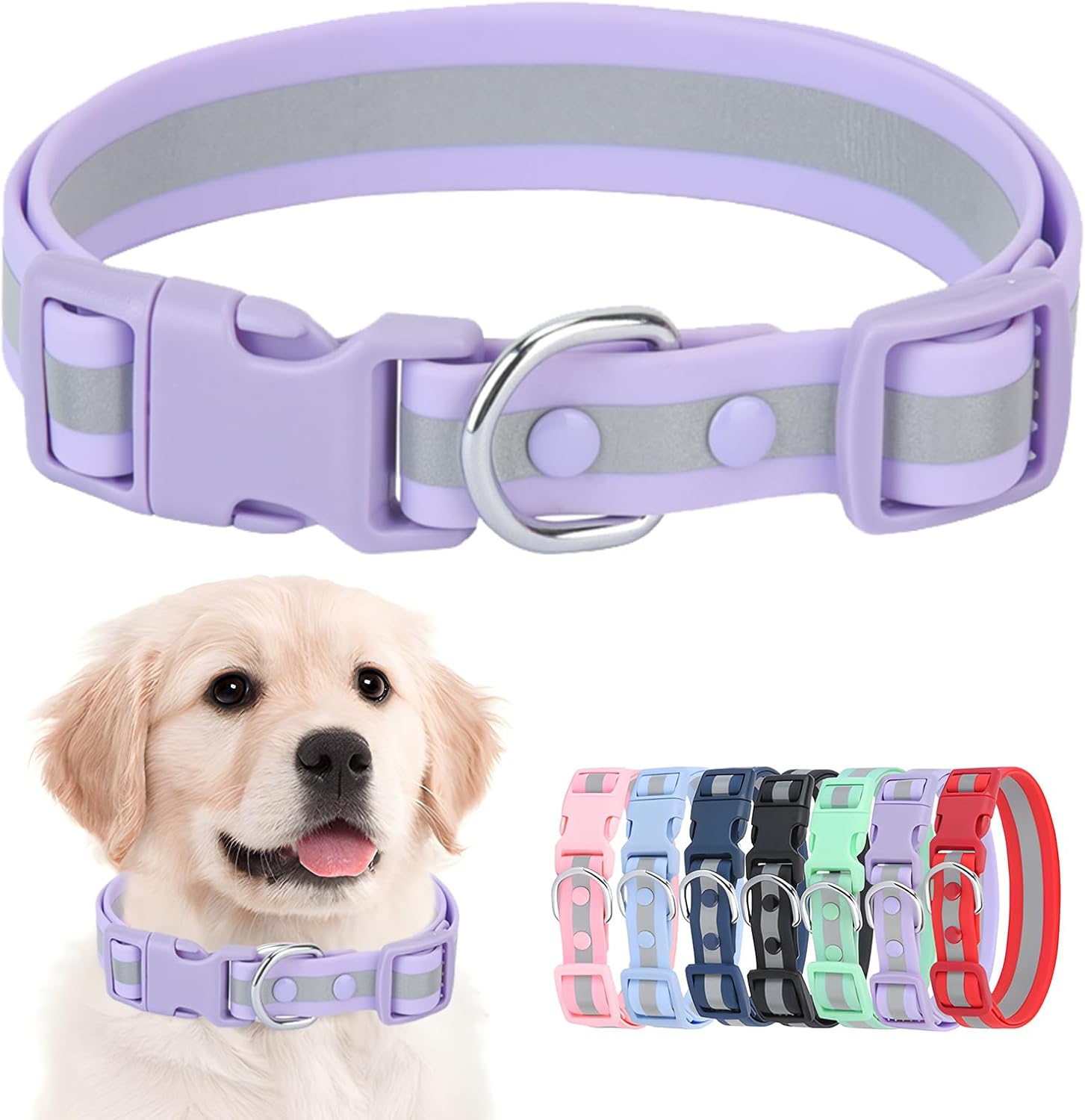 Waterproof Dog Collar - Reflective Adjustable Collar Durable Collars for Small Medium Large Dogs Easy Clean PVC Material - Multiple Colors Sizes (S, M, L)