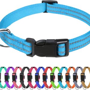 Dog Collars for Small Dogs, Reflective Nylon Pet Collar with Quick Release Buckle, Small Dog Collar for Boys, Sky Blue, 3/8" Width