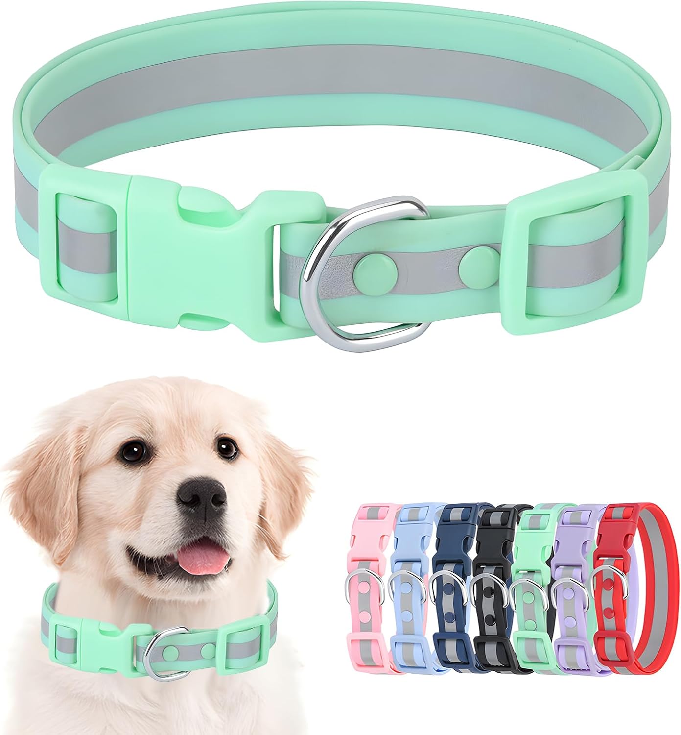 Waterproof Dog Collar - Reflective Adjustable Collar Durable Collars for Small Medium Large Dogs Easy Clean PVC Material - Multiple Colors Sizes (S, M, L)