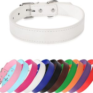 White Soft Leather Dog Collar for Small,Medium, Large Dog, Comfortable and Adjustable (Wide: 0.55'' for Dog's Neck: 9''~12'', White, S)
