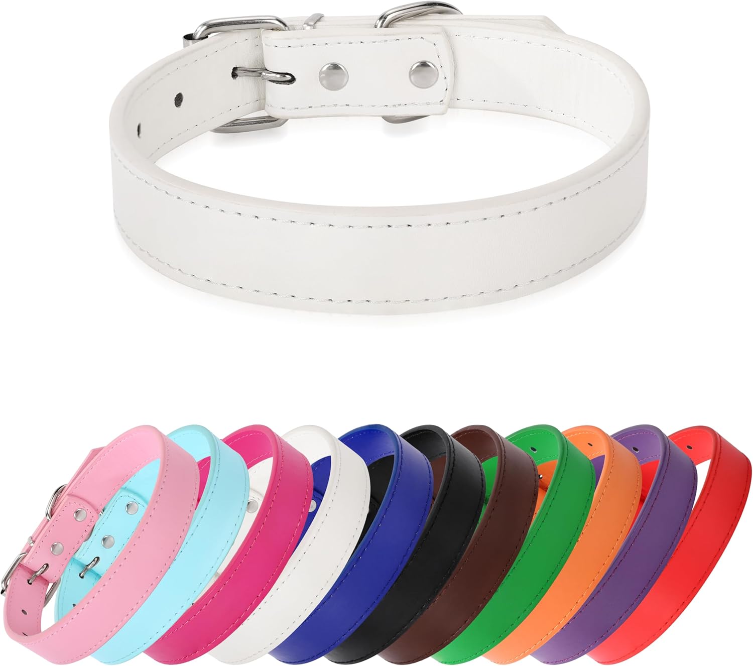 White Soft Leather Dog Collar for Small,Medium, Large Dog, Comfortable and Adjustable (Wide: 0.55'' for Dog's Neck: 9''~12'', White, S)