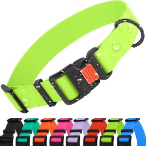 Waterproof Dog Collar - Silicone, Plastic Collar, Odor-Resistant, Easy to Clean, for Large, Medium, Small Dogs - Adjustable Collar with Breakaway Buckle (Neck Fit 12"-16", Lime Green)