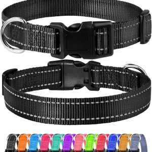 Reflective Dog Collar, Sturdy Nylon Collars for Puppy and Extra Small Girl and Boy Dogs, Adjustable Dog Collar with Quick Release Buckle,Black,3/8" Width