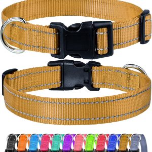 Reflective Dog Collar, Sturdy Nylon Collars for Puppy and Extra Small Girl and Boy Dogs, Adjustable Dog Collar with Quick Release Buckle,Khaki,3/8" Width