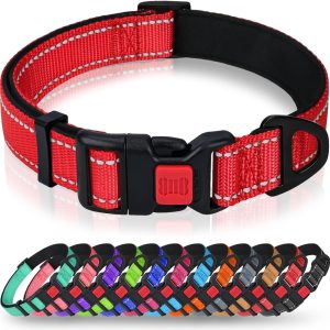 Reflective Dog Collar with Safety Locking Buckle, Adjustable Nylon Pet Collars for Extra Large Dogs Female Male, Red, XL