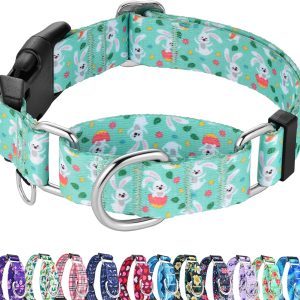 Easter Martingale Collar for Dogs with Buckle Bunny Dog Collar Adjustable Soft Nylon Girl Dog Collars for Large Dogs, Green Rabbit