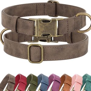 Soft PU Leather Dog Collar, Stylish Quick Released Dog Collars for Small Dogs, Easy Clean Adjustable Pet Collar for Daily Walking, Brown, S Fit 10-16" Neck