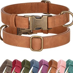 Soft PU Leather Dog Collar, Stylish Quick Released Dog Collars for Small Dogs, Easy Clean Adjustable Pet Collar for Daily Walking, Light Brown, S Fit 10-16" Neck